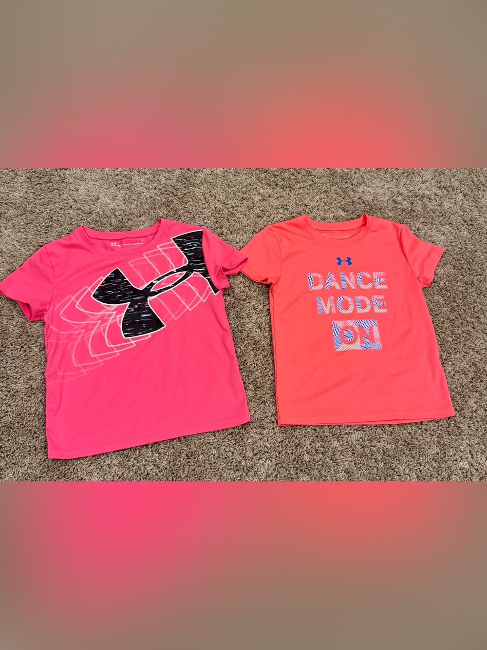 Under Armour Girls Size 5 HeatGear Athletic Shirts Pink Coral 2 Pc Lot